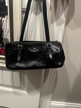 Coach Black Patent Shoulder Bag with Silver Hardware Asher bag